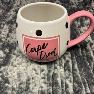 Clay Art Carpe Diem Coffee Tea Mug Polka Dot